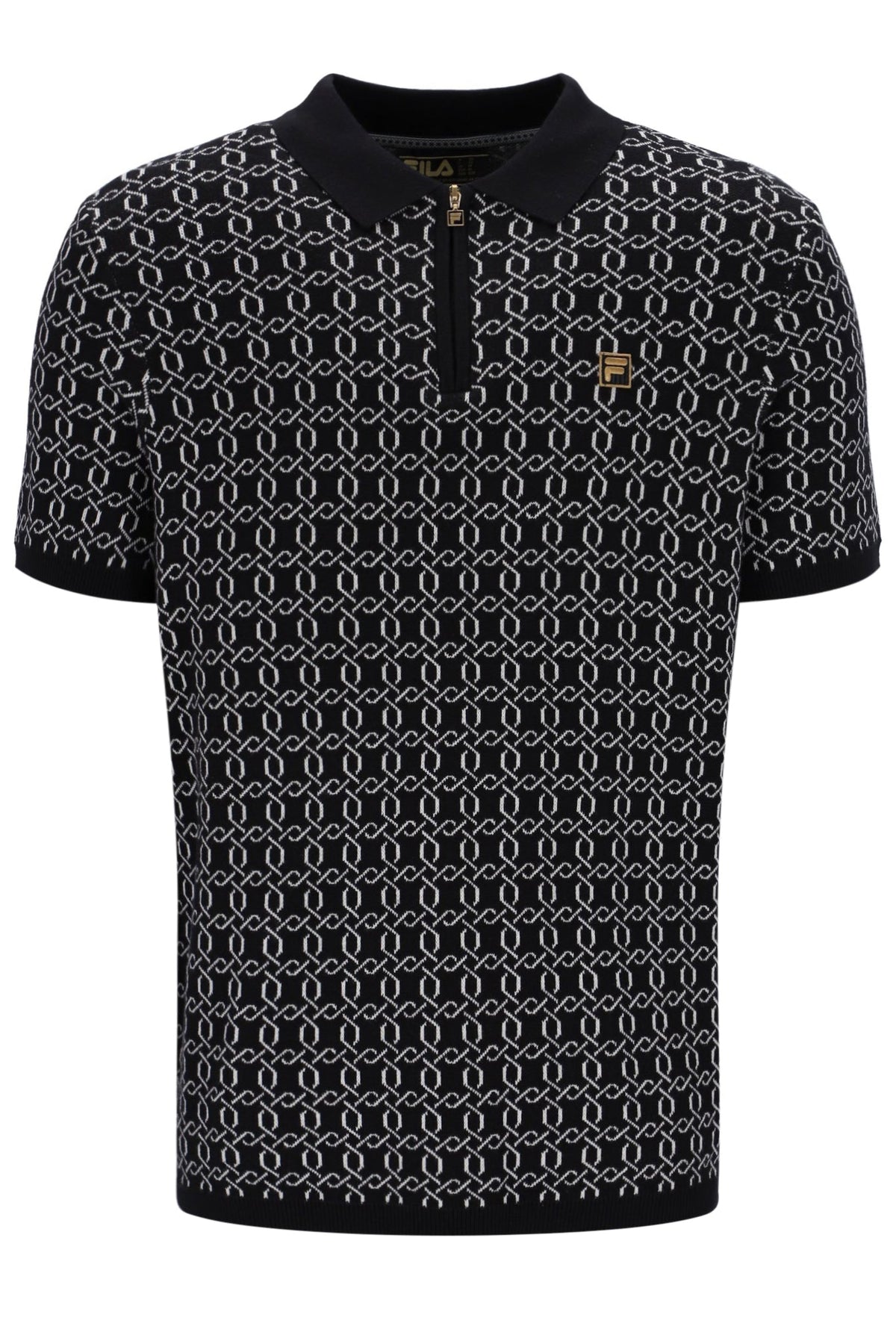 Black Jackson Jacquard Knit Zip Polo Shirt - Black