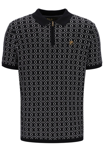 Black Jackson Jacquard Knit Zip Polo Shirt - Black