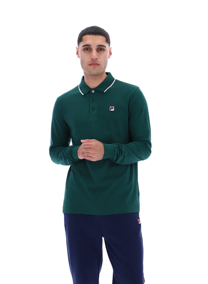 Rain Forest Monte Tipped Collar Long Sleeve Polo - Rain Forest
