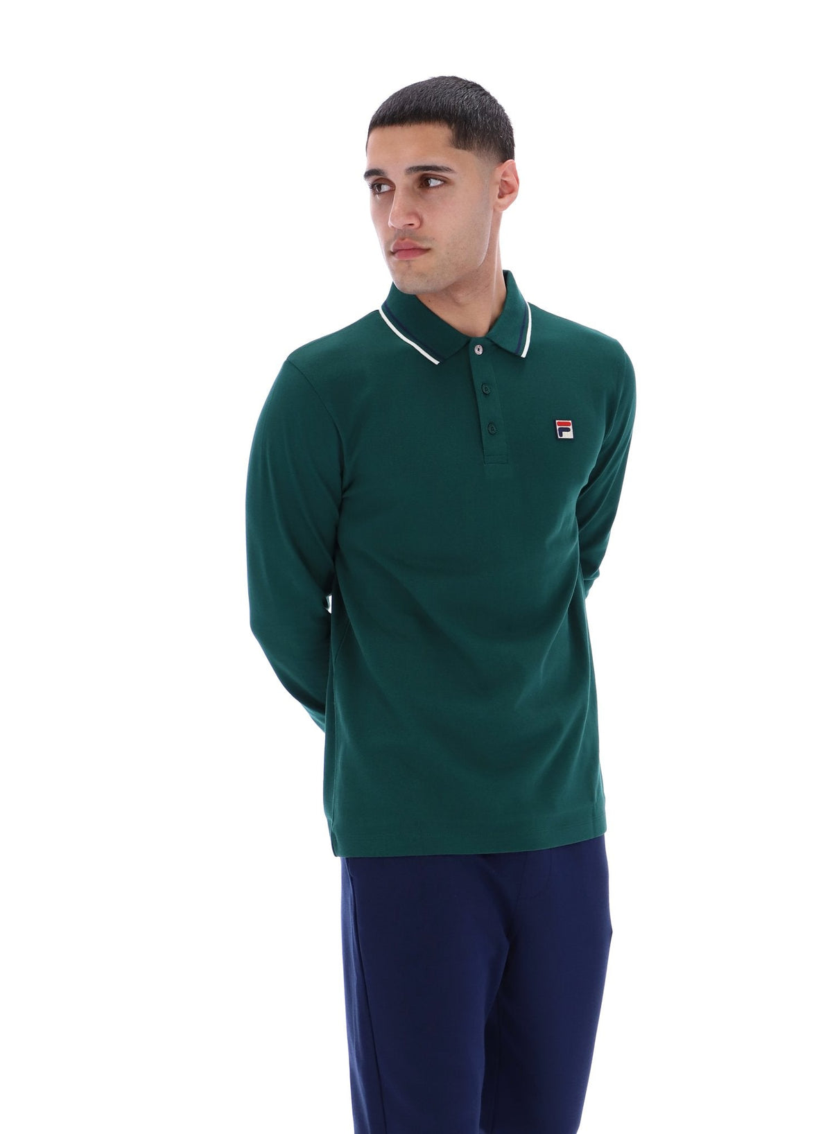 Rain Forest Monte Tipped Collar Long Sleeve Polo - Rain Forest