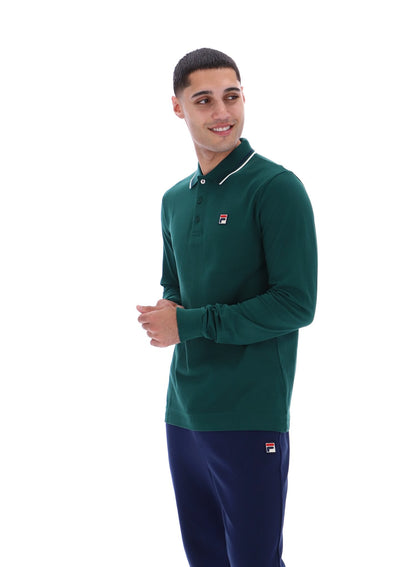 Rain Forest Monte Tipped Collar Long Sleeve Polo - Rain Forest