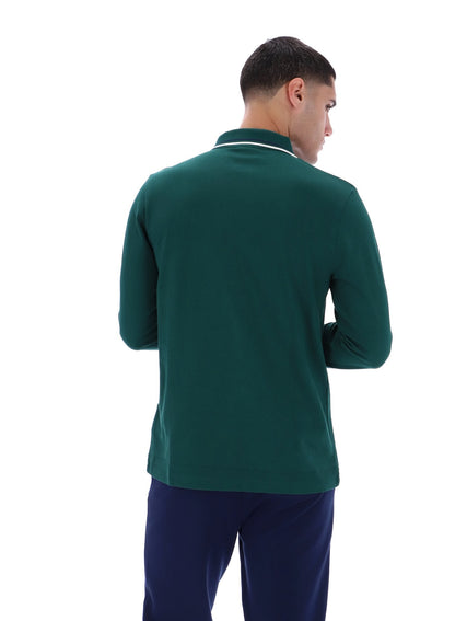 Rain Forest Monte Tipped Collar Long Sleeve Polo - Rain Forest