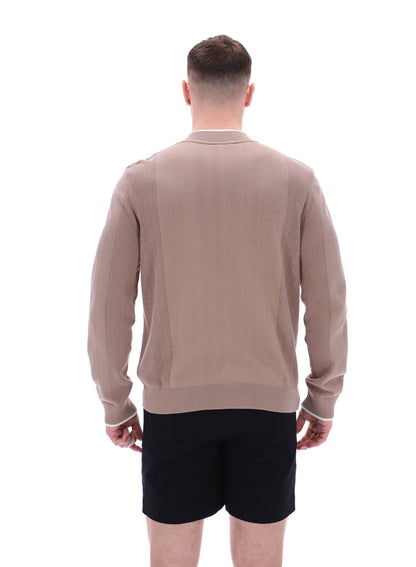 Mocha Meringue Ferguson Open Knit Pointelle Panel Track Top - Mocha Meringue