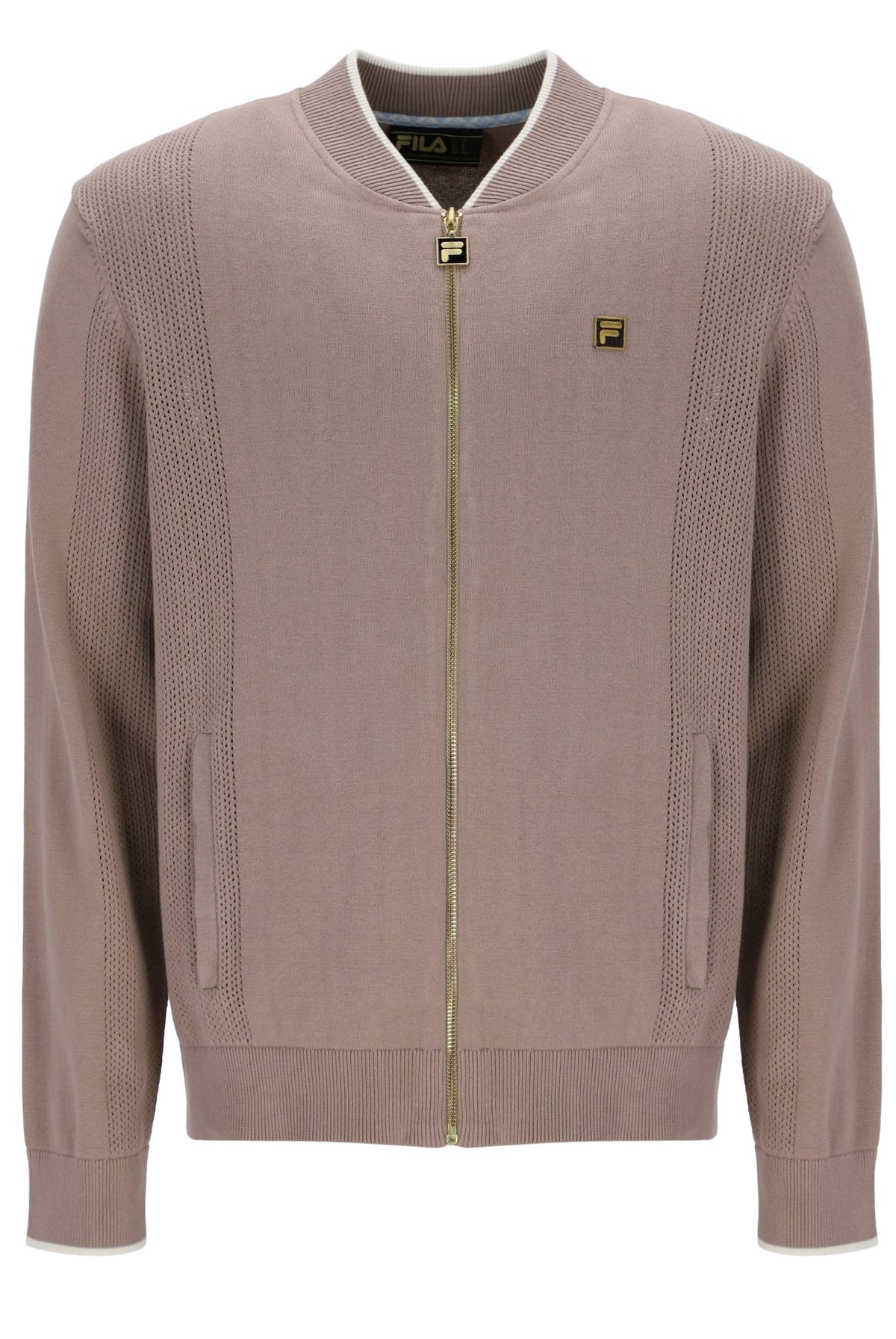 Mocha Meringue Ferguson Open Knit Pointelle Panel Track Top - Mocha Meringue