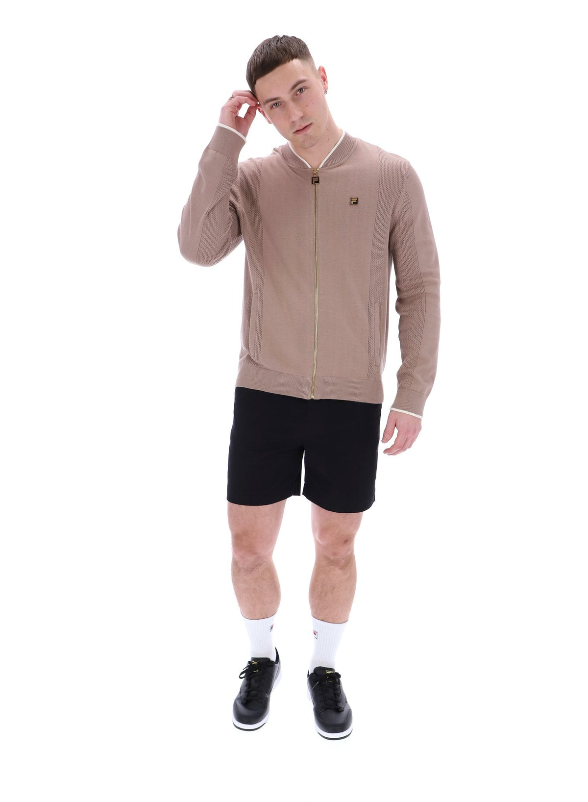 Mocha Meringue Ferguson Open Knit Pointelle Panel Track Top - Mocha Meringue