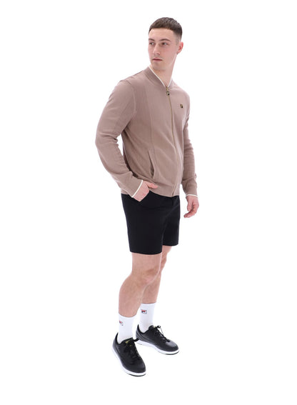 Mocha Meringue Ferguson Open Knit Pointelle Panel Track Top - Mocha Meringue