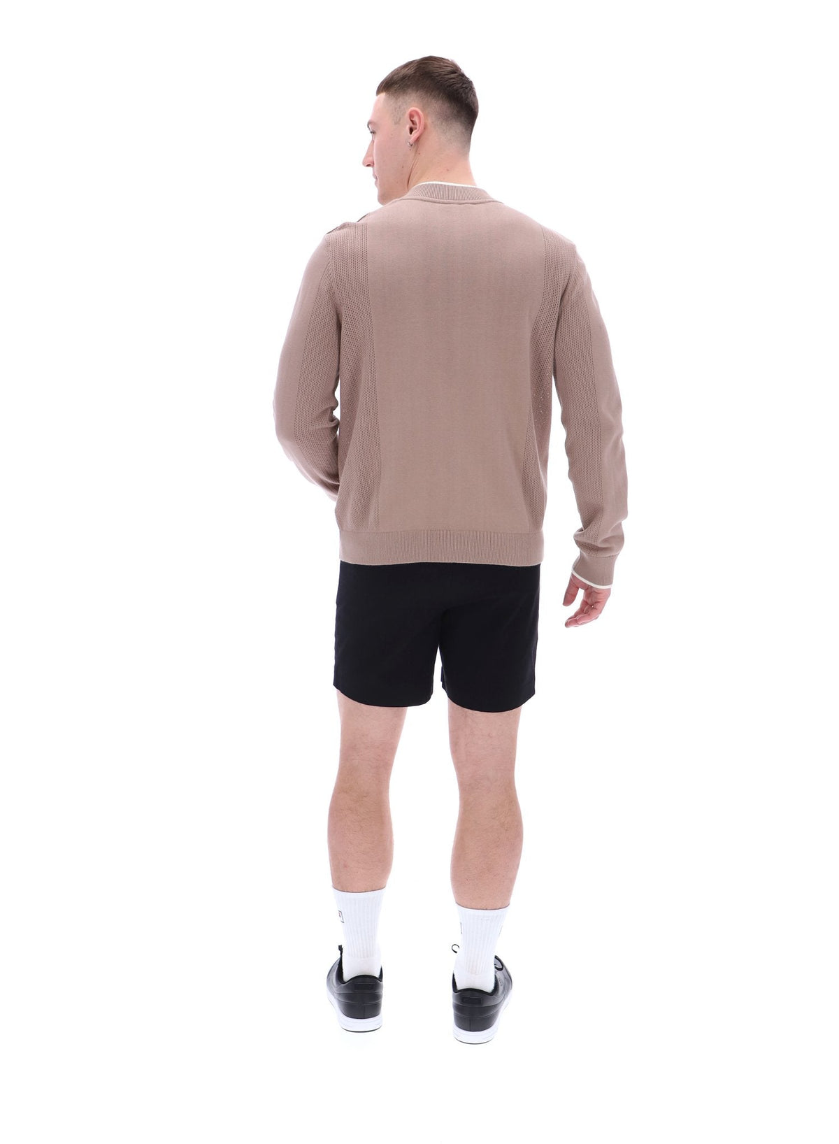 Mocha Meringue Ferguson Open Knit Pointelle Panel Track Top - Mocha Meringue