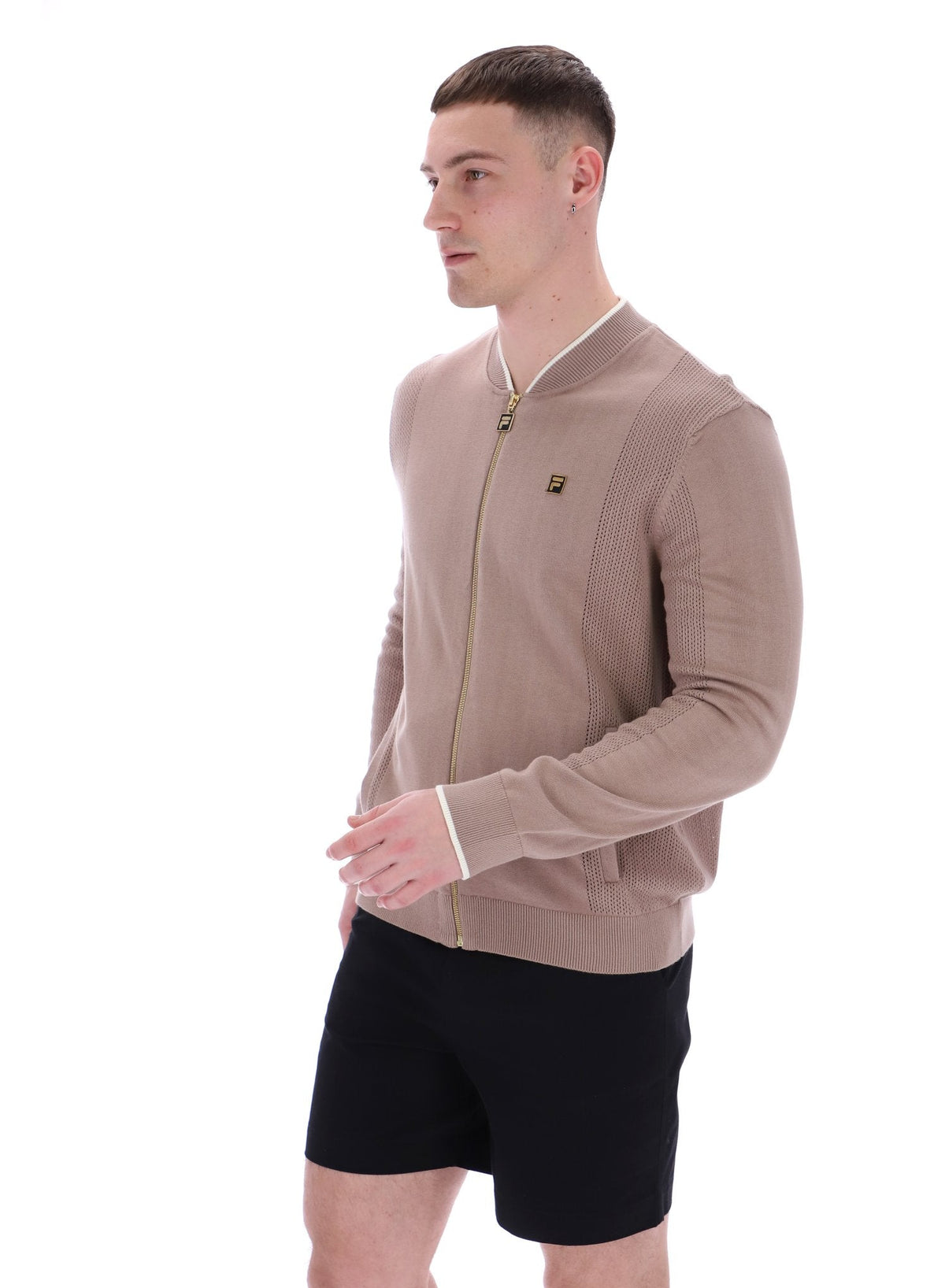Mocha Meringue Ferguson Open Knit Pointelle Panel Track Top - Mocha Meringue