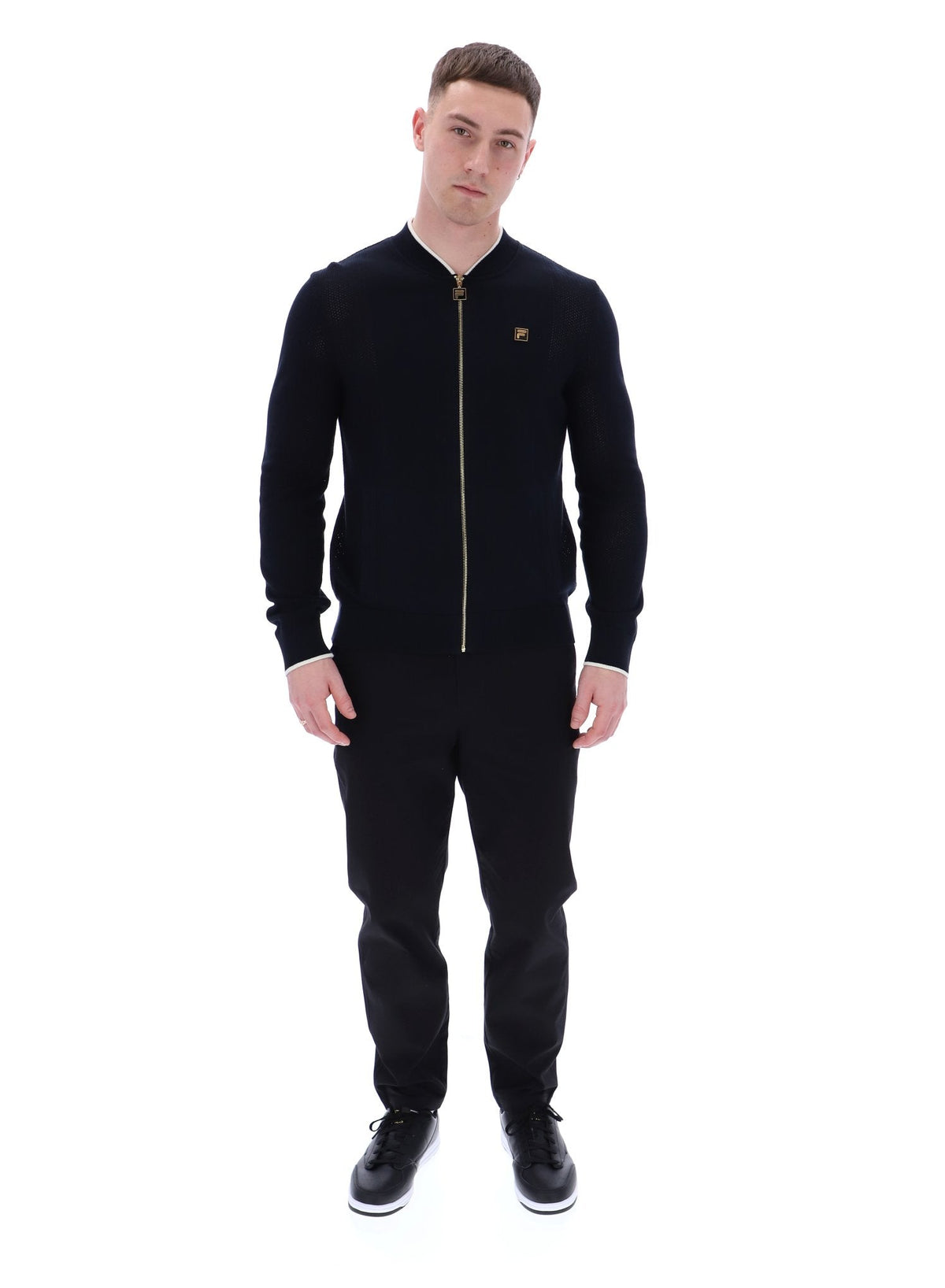 Black Ferguson Open Knit Pointelle Panel Track Top - Black