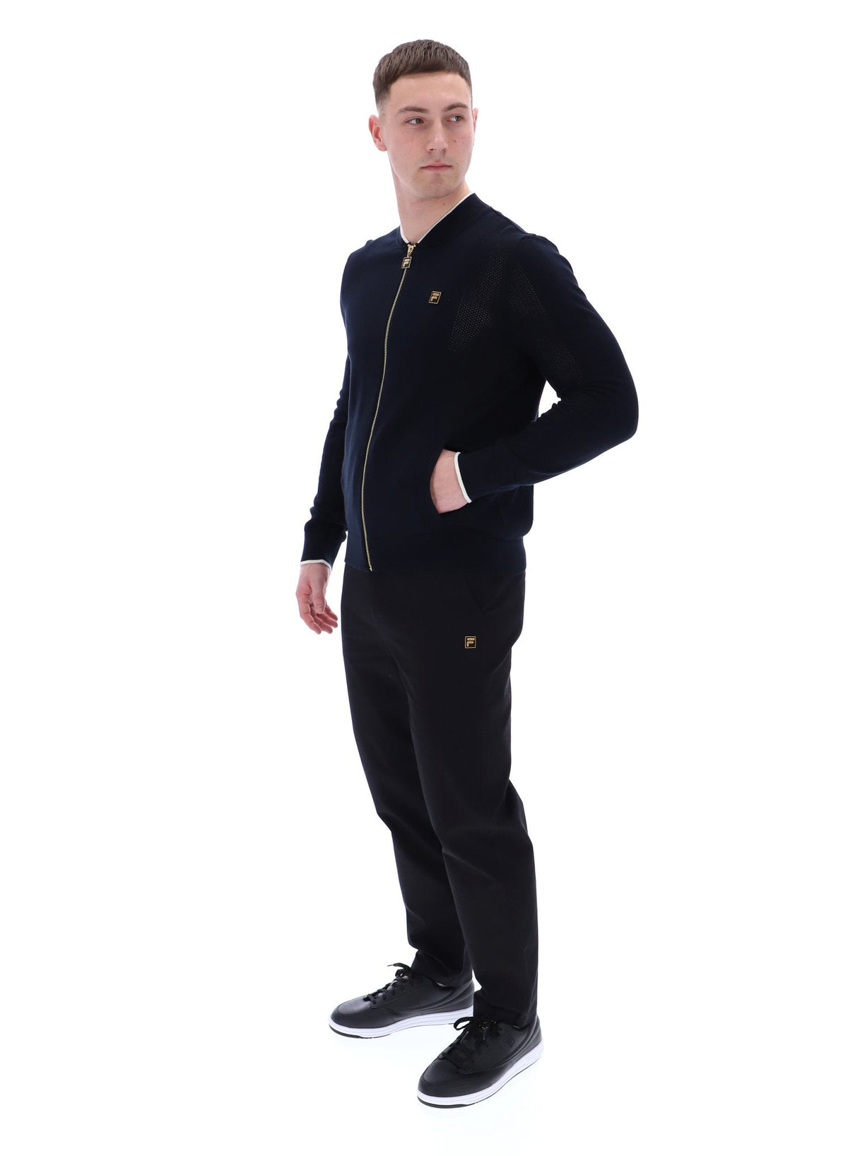 Black Ferguson Open Knit Pointelle Panel Track Top - Black