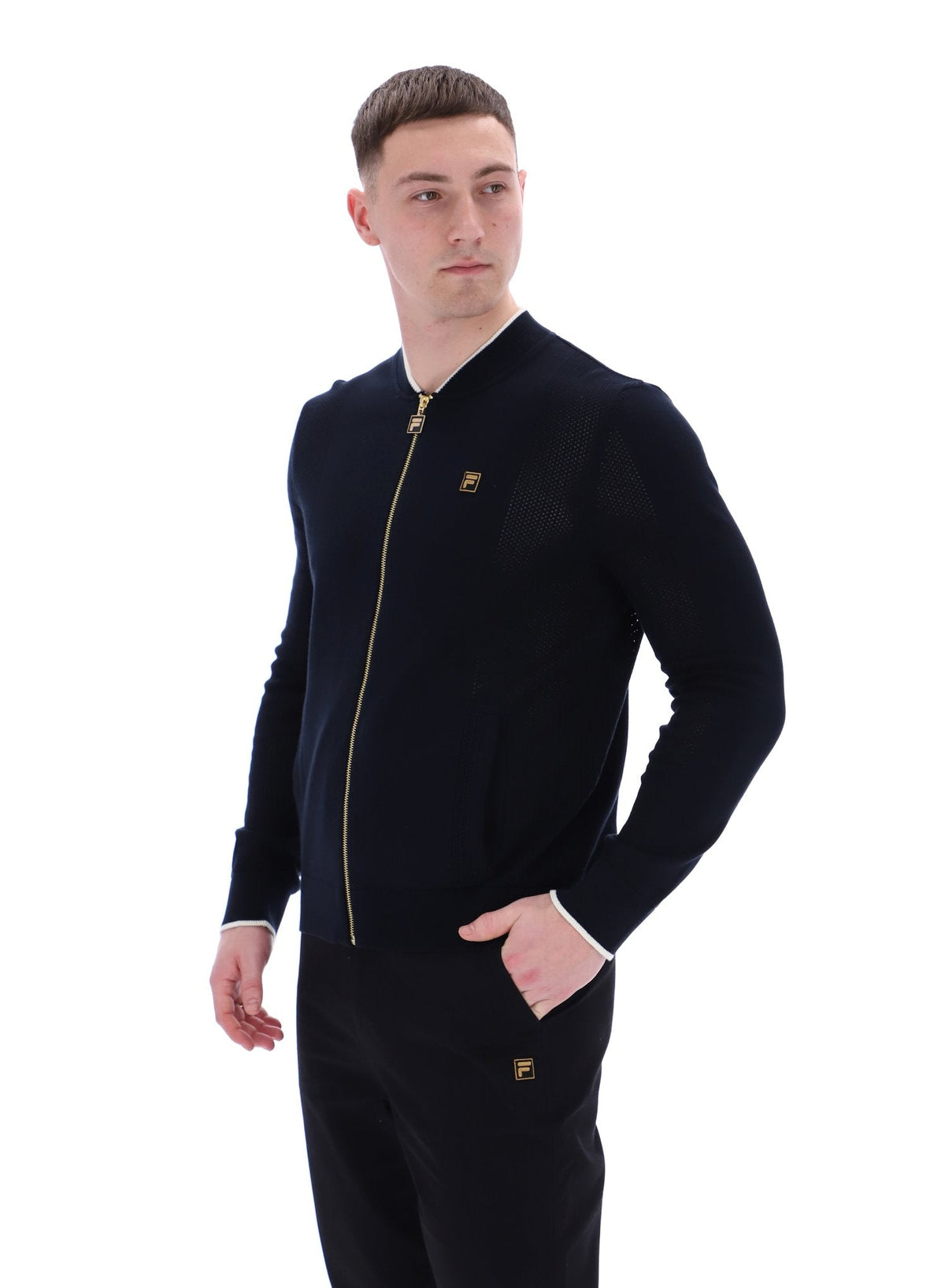 Black Ferguson Open Knit Pointelle Panel Track Top - Black