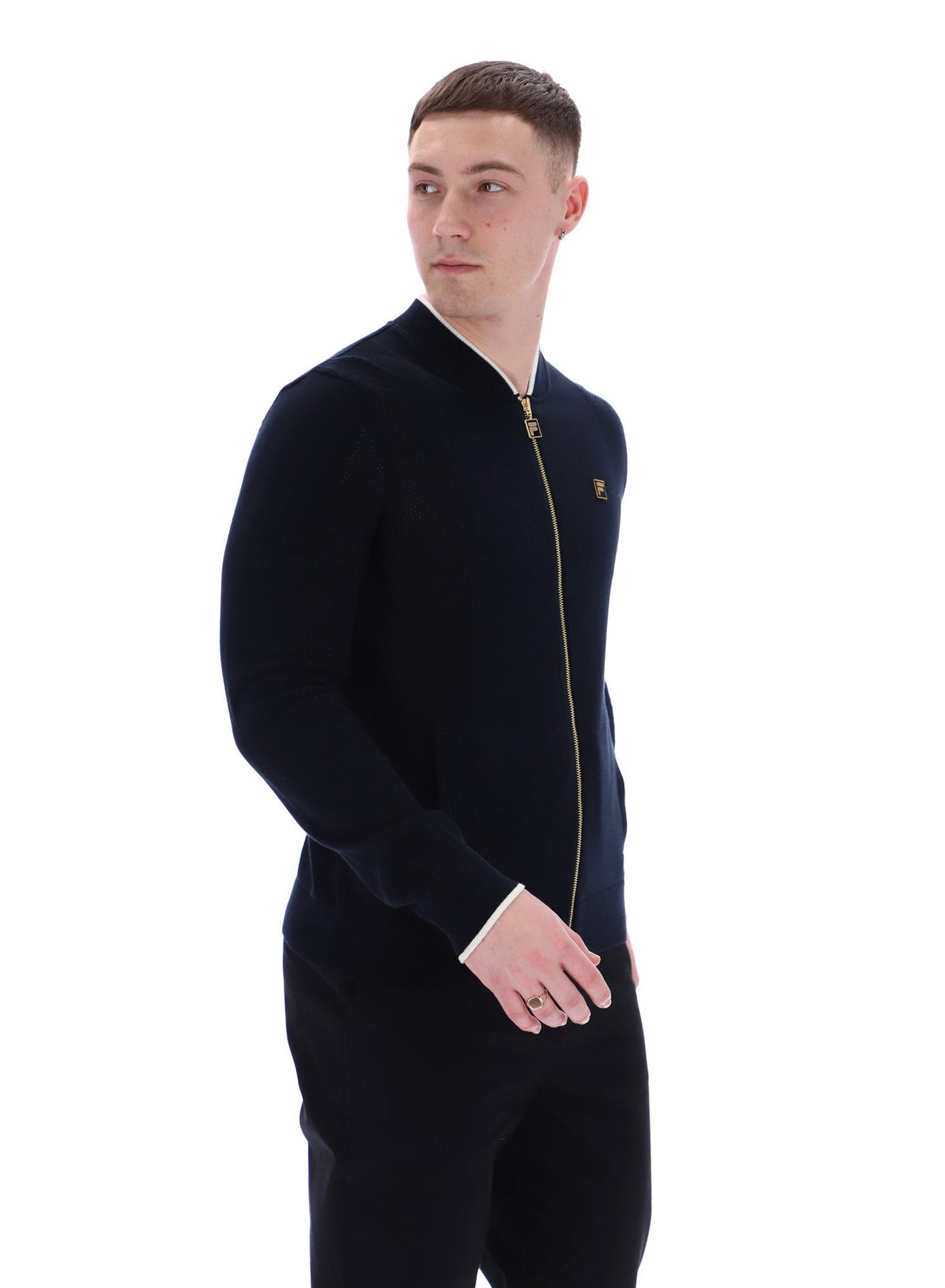 Black Ferguson Open Knit Pointelle Panel Track Top - Black