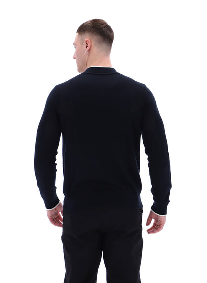 Black Ferguson Open Knit Pointelle Panel Track Top - Black