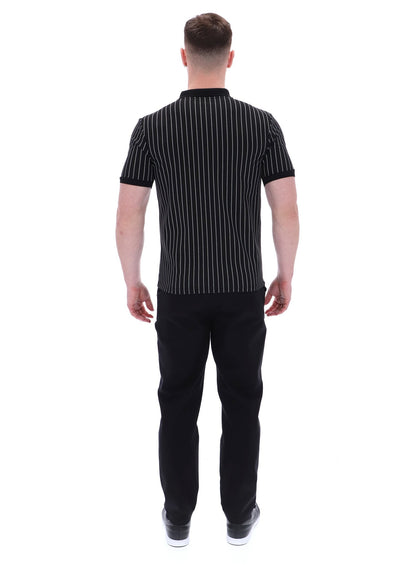 Black Patton Jacquard Stripe Polo - Black
